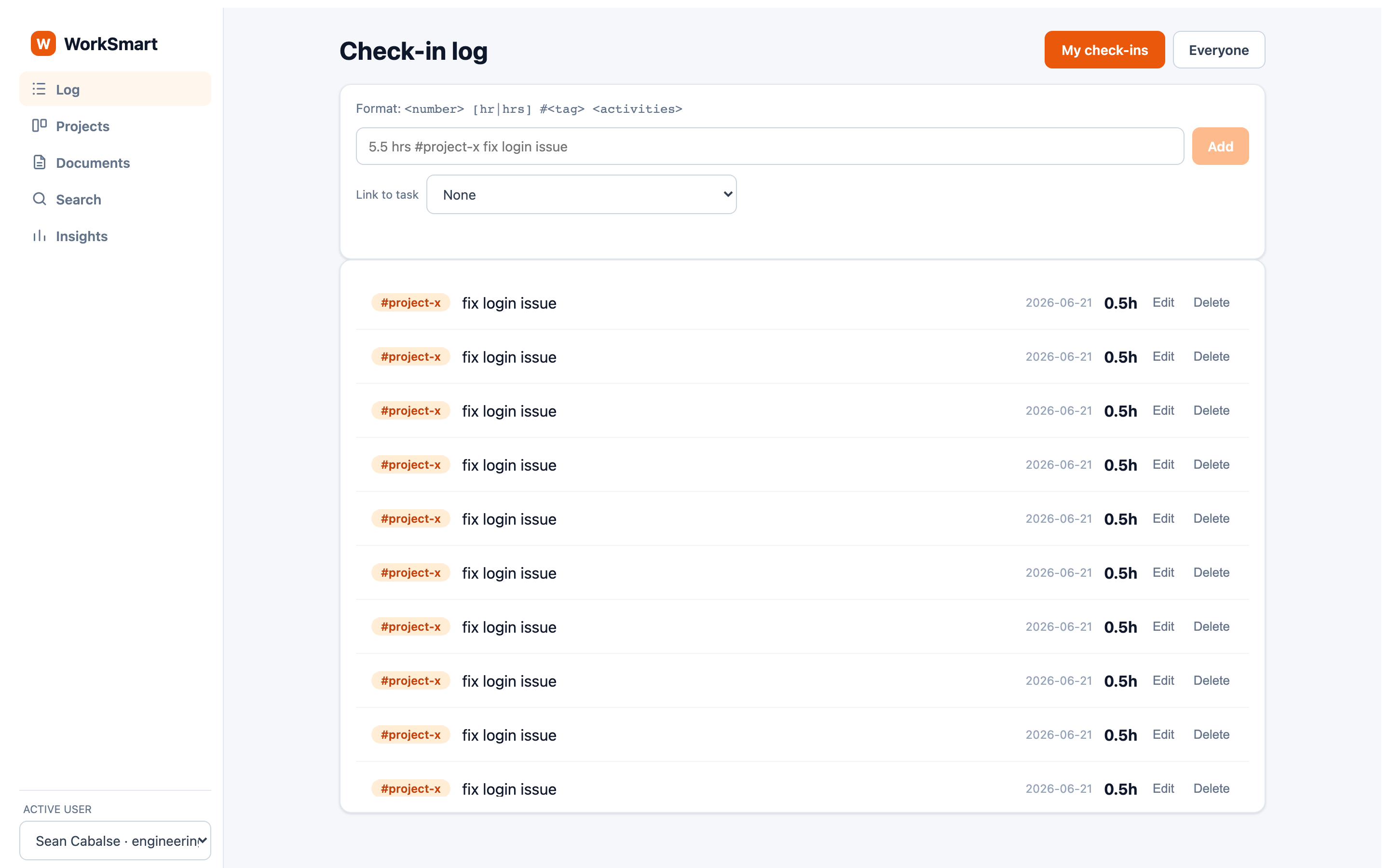 WorkSmart check-in log