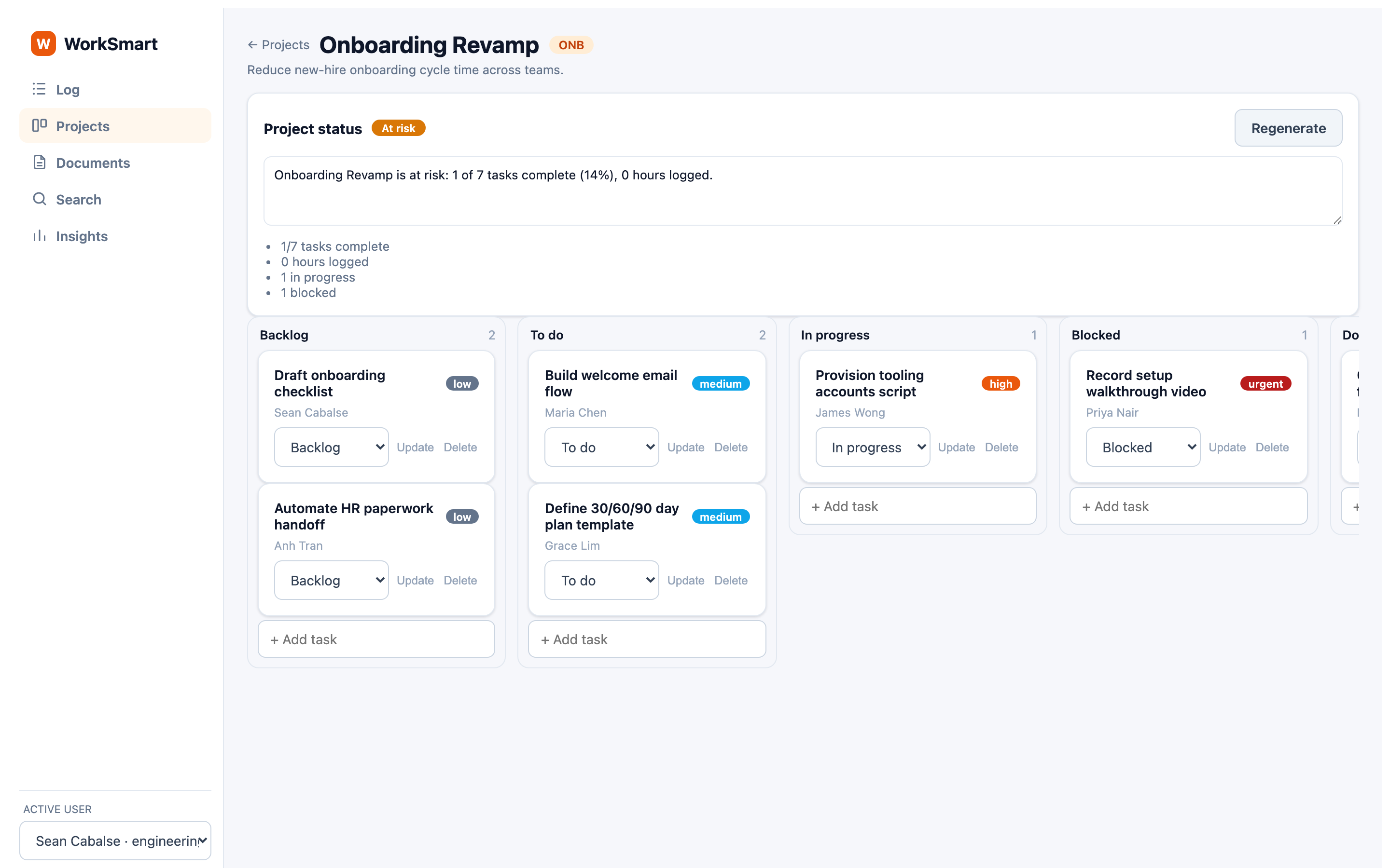 Generated project status narrative