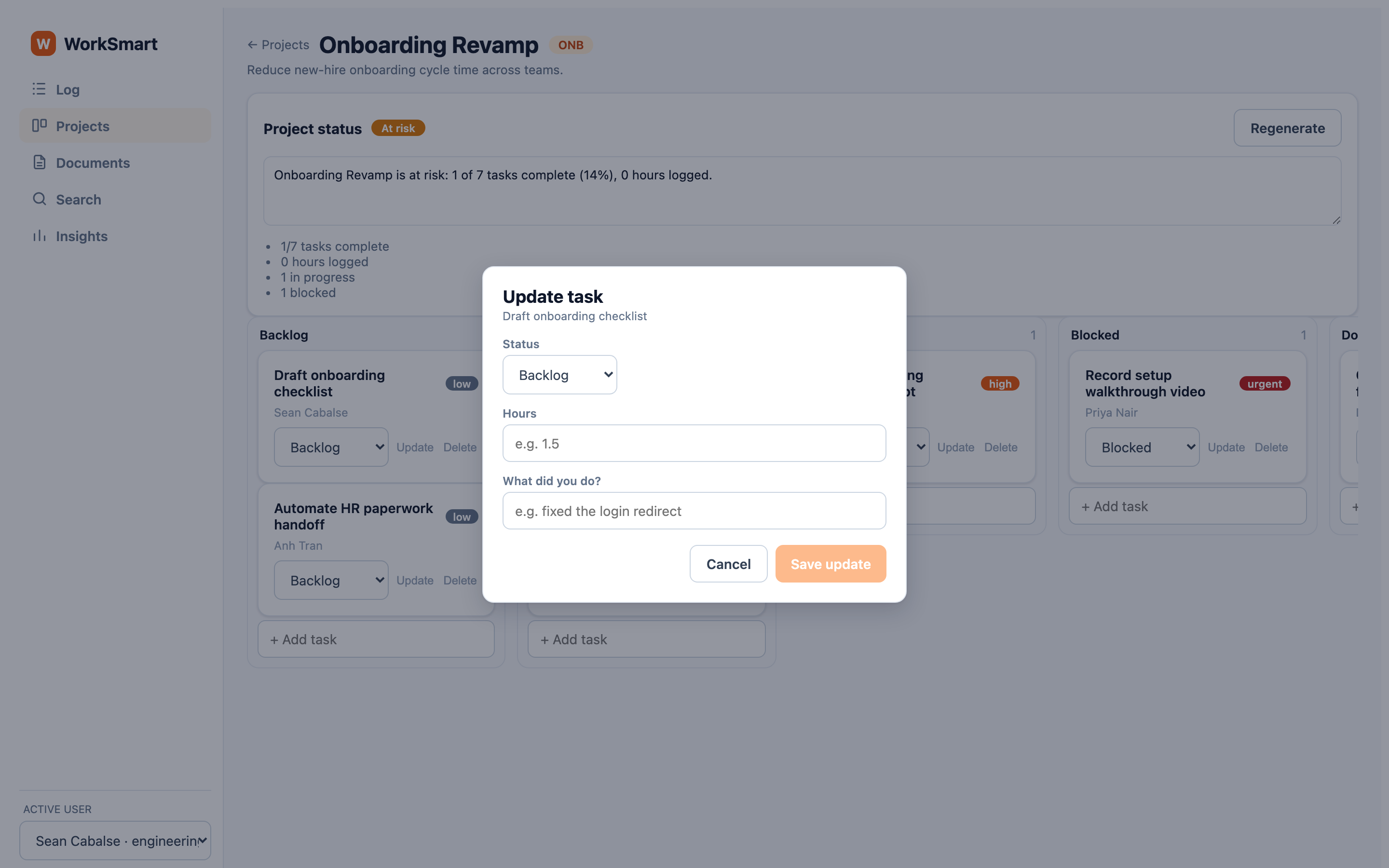 Update task modal