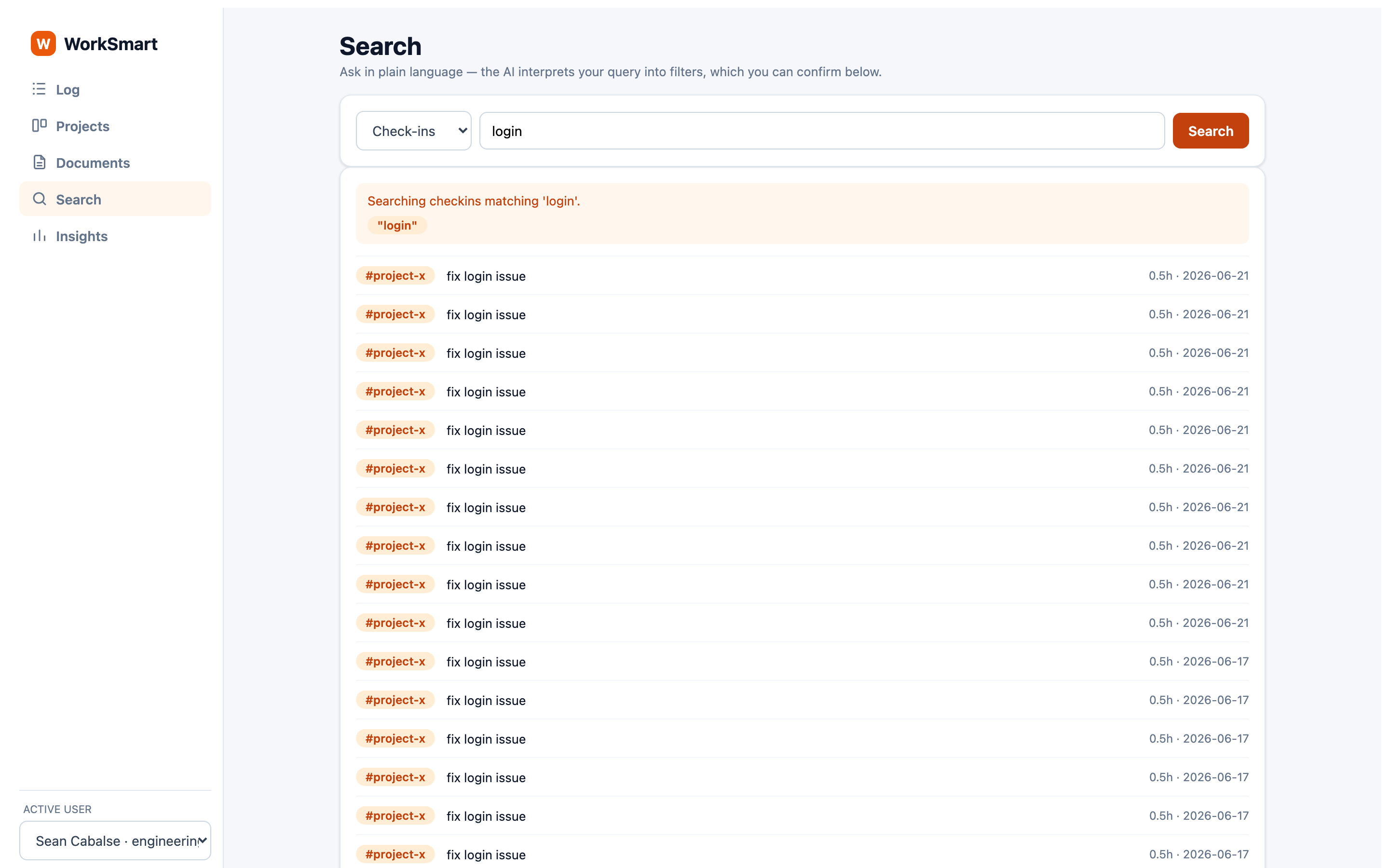 Search results with parsed interpretation
